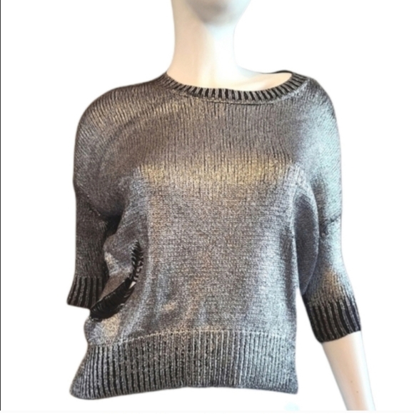 Guess Distressed Silver Metallic Sweater size XS - Picture 3 of 6